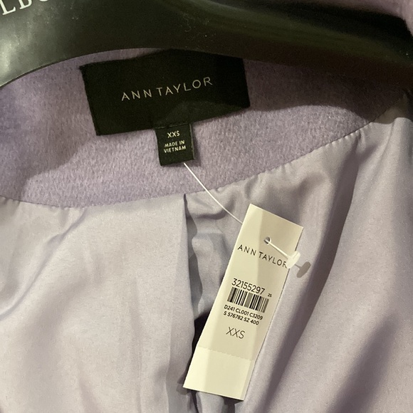 NEW ANN TAYLOR $248 POWDER PURPLE BELTED FUNNEL NECK COAT SZ misses XXS NWT - Picture 4 of 6